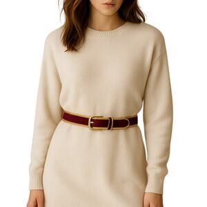 Vintage 80s Women’s Small Burgundy Belt Gold Trim 35" Made in USA